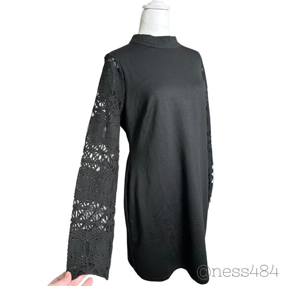 Lulus Mock Neck Lace‎ Sleeve Black Sheath Dress XL - Picture 4 of 5